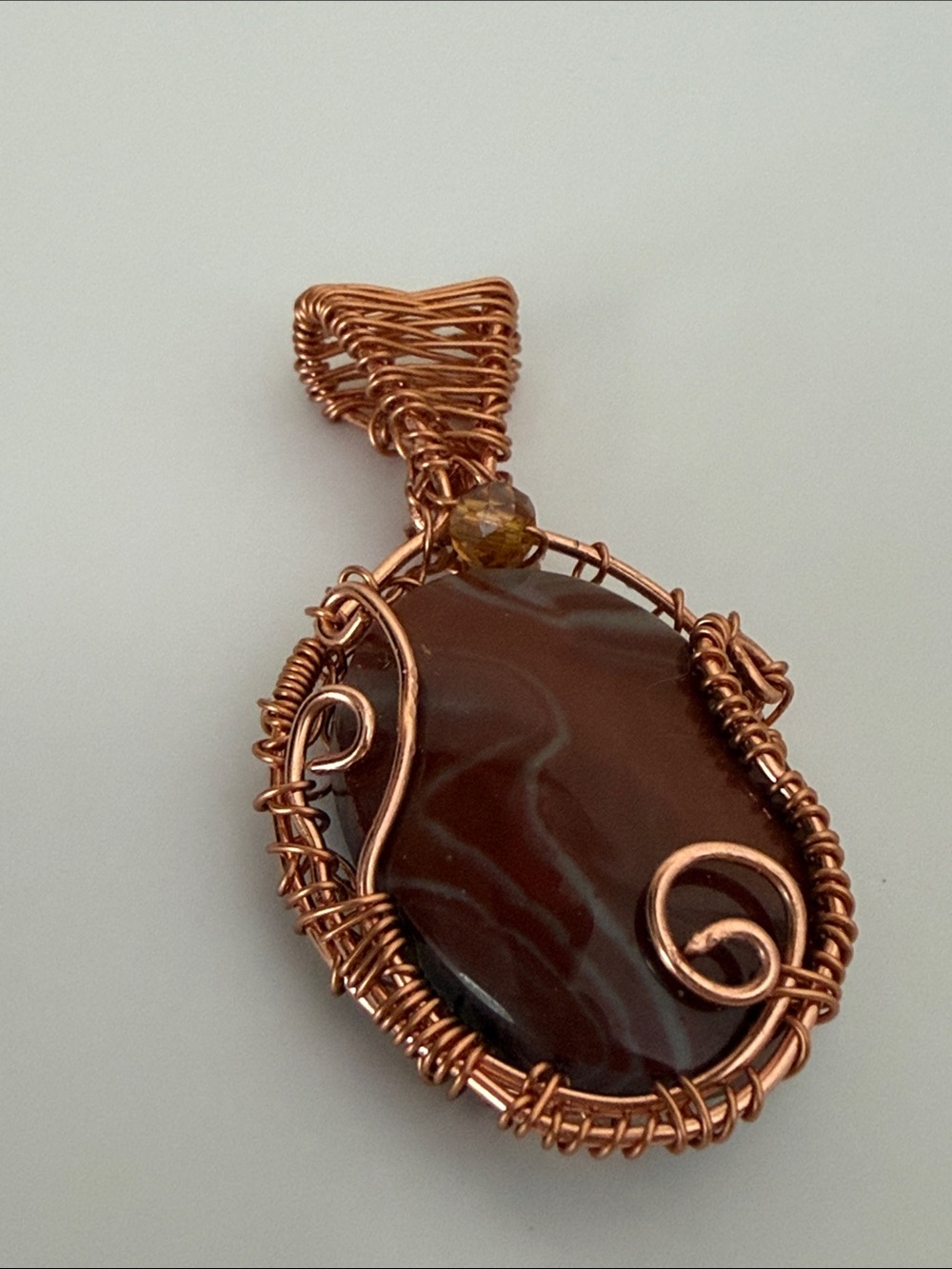 Artisan Red Canyon Jasper Gemstone 💎 Copper Wire Wrapped Pendant OOAK Boho